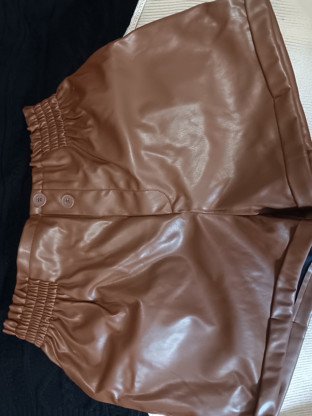 Women’s High-Waist Faux Leather Brown Shorts